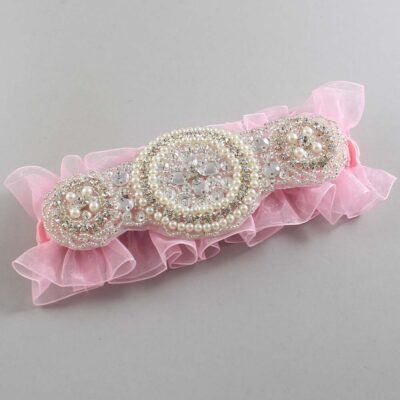 Solid Pink Organza Wedding Garter / Solid Pink Wedding Garters / Linda # (Pink-156-156)-13-A00