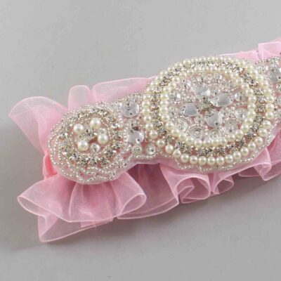 Solid Pink Organza Wedding Garter / Solid Pink Wedding Garters / Linda # (Pink-156-156)-13-A00