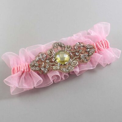 Pink and Brown Wedding Garter / Pink Wedding Garters / Bijou # (Pink-156-156)-13-A01-Antique