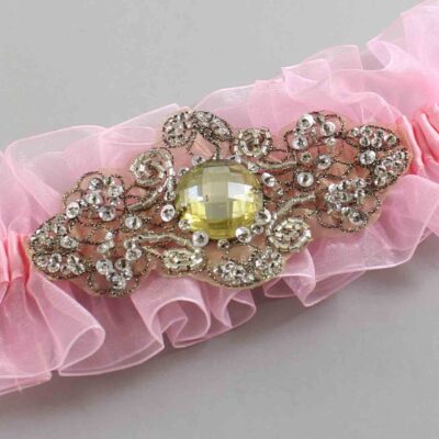 Pink and Brown Wedding Garter / Pink Wedding Garters / Bijou # (Pink-156-156)-13-A01-Antique