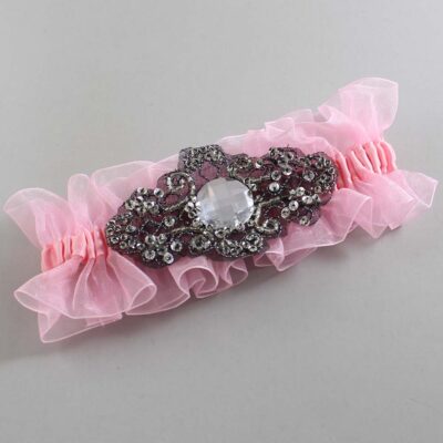 Pink and Black Wedding Garter / Pink Wedding Garters / Bijou # (Pink-156-156)-13-A02-Black