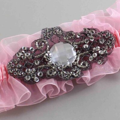 Pink and Black Wedding Garter / Pink Wedding Garters / Bijou # (Pink-156-156)-13-A02-Black