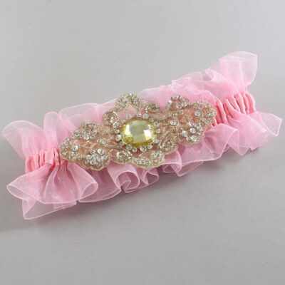 Pink and Gold Wedding Garter / Pink Wedding Garters / Bijou # (Pink-156-156)-13-A03-Gold