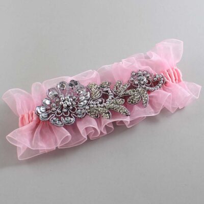 Pink and Gray Wedding Garter / Solid Pink Wedding Garters / Ashley # (Pink-156-156)-13-A11-Silver