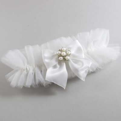 Solid White Tulle Wedding Garter / Solid White Wedding Garters/  Wedding Garter / Custom Wedding Garter / Bridal Garter / Prom Garter / Linda Joyce Couture / Personalized Garter / Personalized Wedding Garter / Personalized Prom Garter
