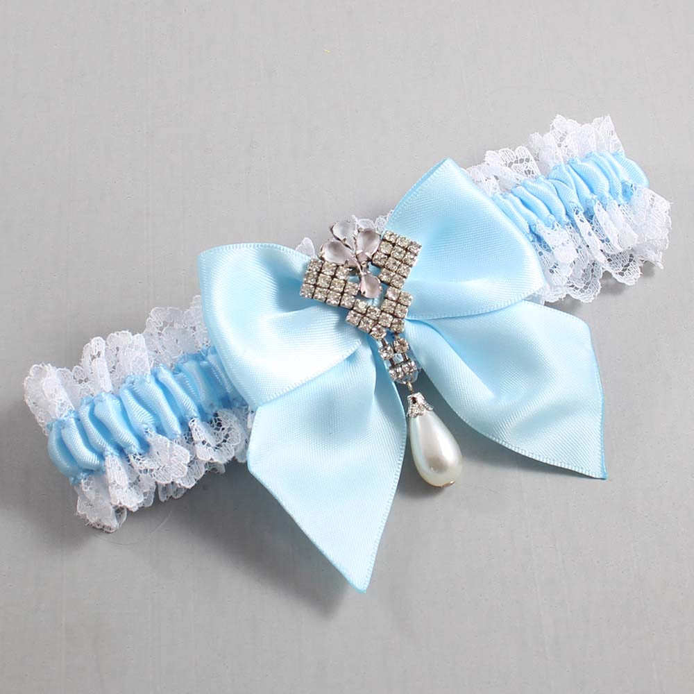 Alice Blue and White Lace Wedding Garter / Blue and White Wedding Garters / Wedding Garter / Custom Wedding Garter / Bridal Garter / Prom Garter / Linda Joyce Couture / Personalized Garter / Personalized Wedding Garter / Personalized Prom Garter