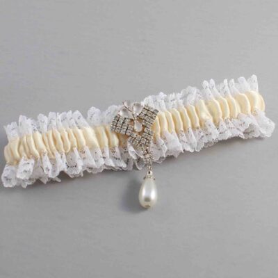 Ivory and White Lace and White Lace Wedding Garter / Ivory and White Wedding Garters / Wedding Garter / Custom Wedding Garter / Bridal Garter / Prom Garter / Linda Joyce Couture / Personalized Garter / Personalized Wedding Garter / Personalized Prom Garter
