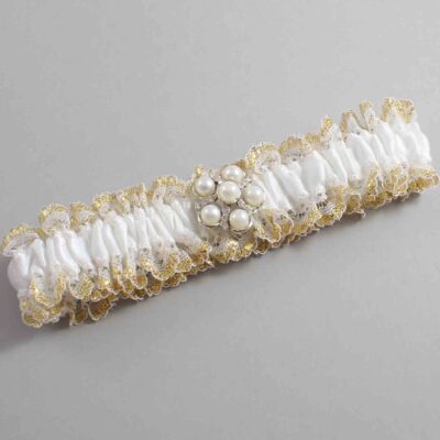 White and Gold Metallic Lace Wedding Garter / White and Gold Wedding Garters / Wedding Garter / Custom Wedding Garter / Bridal Garter / Prom Garter / Linda Joyce Couture / Personalized Garter / Personalized Wedding Garter / Personalized Prom Garter