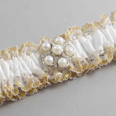White and Gold Metallic Lace Wedding Garter / White and Gold Wedding Garters / Wedding Garter / Custom Wedding Garter / Bridal Garter / Prom Garter / Linda Joyce Couture / Personalized Garter / Personalized Wedding Garter / Personalized Prom Garter