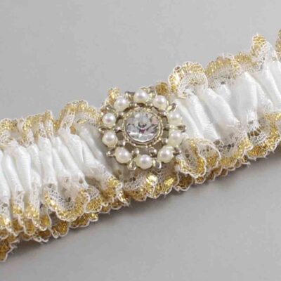 White and Gold Metallic Lace Wedding Garter / White and Gold Wedding Garters / Wedding Garter / Custom Wedding Garter / Bridal Garter / Prom Garter / Linda Joyce Couture / Personalized Garter / Personalized Wedding Garter / Personalized Prom Garter
