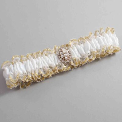White and Gold Metallic Lace Wedding Garter / White and Gold Wedding Garters / Wedding Garter / Custom Wedding Garter / Bridal Garter / Prom Garter / Linda Joyce Couture / Personalized Garter / Personalized Wedding Garter / Personalized Prom Garter