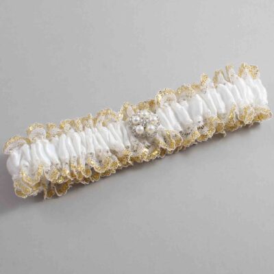 White and Gold Metallic Lace Wedding Garter / White and Gold Wedding Garters / Wedding Garter / Custom Wedding Garter / Bridal Garter / Prom Garter / Linda Joyce Couture / Personalized Garter / Personalized Wedding Garter / Personalized Prom Garter