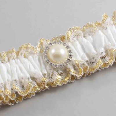 White and Gold Metallic Lace Wedding Garter / White and Gold Wedding Garters / Wedding Garter / Custom Wedding Garter / Bridal Garter / Prom Garter / Linda Joyce Couture / Personalized Garter / Personalized Wedding Garter / Personalized Prom Garter