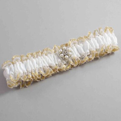 White and Gold Metallic Lace Wedding Garter / White and Gold Wedding Garters / Wedding Garter / Custom Wedding Garter / Bridal Garter / Prom Garter / Linda Joyce Couture / Personalized Garter / Personalized Wedding Garter / Personalized Prom Garter