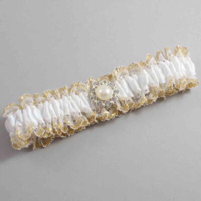White and Gold Metallic Lace Wedding Garter / White and Gold Wedding Garters / Wedding Garter / Custom Wedding Garter / Bridal Garter / Prom Garter / Linda Joyce Couture / Personalized Garter / Personalized Wedding Garter / Personalized Prom Garter