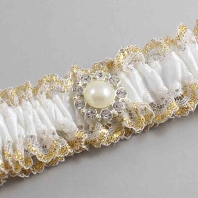White and Gold Metallic Lace Wedding Garter / White and Gold Wedding Garters / Wedding Garter / Custom Wedding Garter / Bridal Garter / Prom Garter / Linda Joyce Couture / Personalized Garter / Personalized Wedding Garter / Personalized Prom Garter