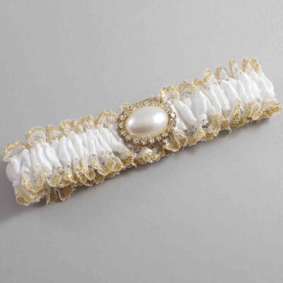 White and Gold Metallic Lace Wedding Garter / White and Gold Wedding Garters / Wedding Garter / Custom Wedding Garter / Bridal Garter / Prom Garter / Linda Joyce Couture / Personalized Garter / Personalized Wedding Garter / Personalized Prom Garter