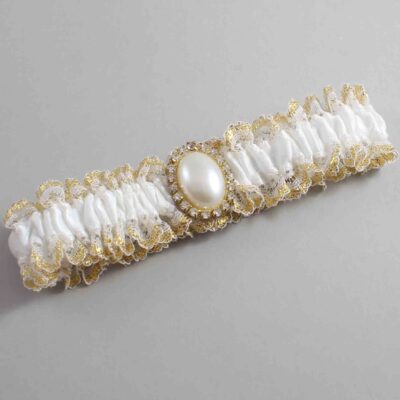 White and Gold Metallic Lace Wedding Garter / White and Gold Wedding Garters / Wedding Garter / Custom Wedding Garter / Bridal Garter / Prom Garter / Linda Joyce Couture / Personalized Garter / Personalized Wedding Garter / Personalized Prom Garter