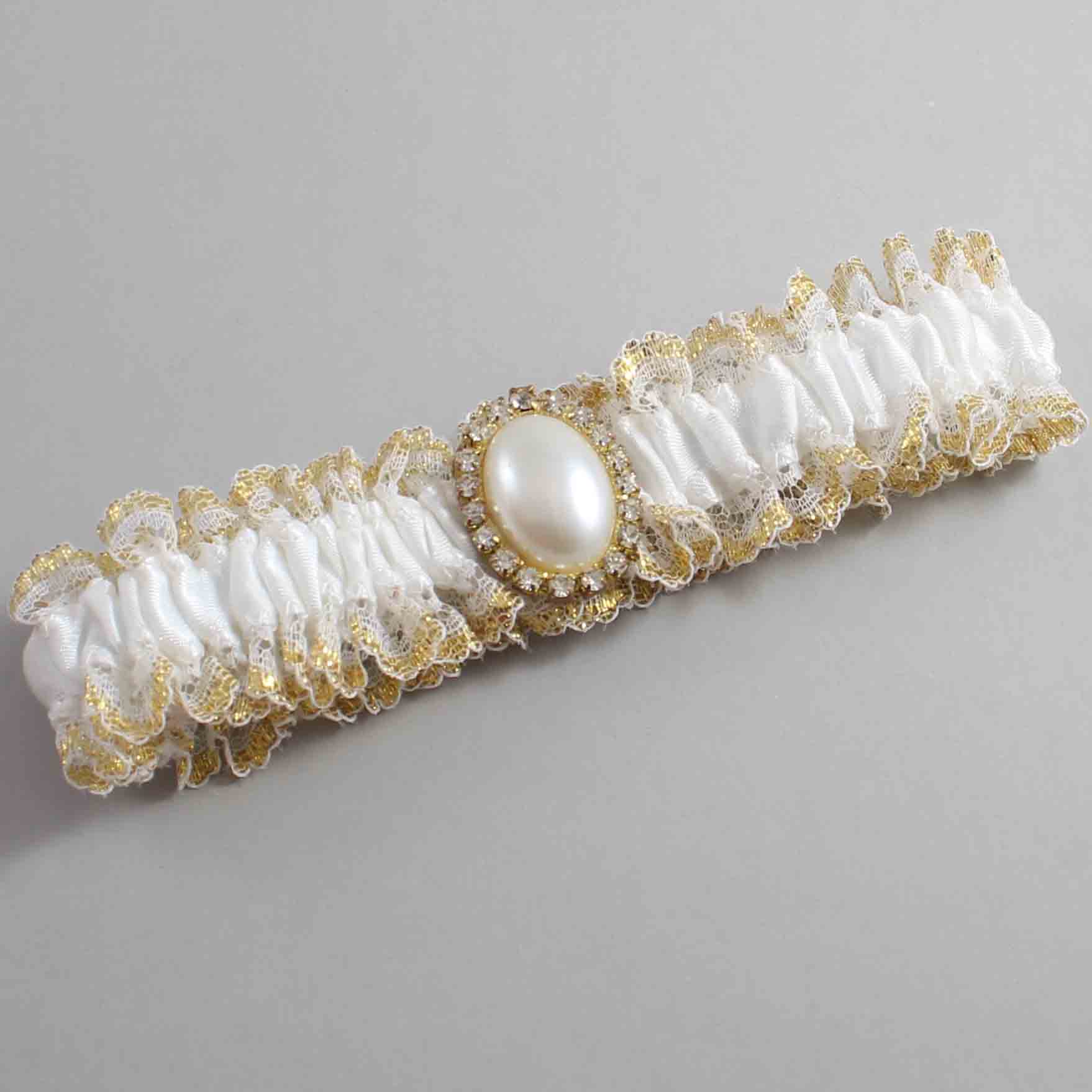 White and Gold Metallic Lace Wedding Garter / White and Gold Wedding Garters / Wedding Garter / Custom Wedding Garter / Bridal Garter / Prom Garter / Linda Joyce Couture / Personalized Garter / Personalized Wedding Garter / Personalized Prom Garter