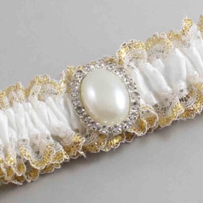 White and Gold Metallic Lace Wedding Garter / White and Gold Wedding Garters / Wedding Garter / Custom Wedding Garter / Bridal Garter / Prom Garter / Linda Joyce Couture / Personalized Garter / Personalized Wedding Garter / Personalized Prom Garter