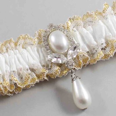 White and Gold Metallic Lace Wedding Garter / White and Gold Wedding Garters / Wedding Garter / Custom Wedding Garter / Bridal Garter / Prom Garter / Linda Joyce Couture / Personalized Garter / Personalized Wedding Garter / Personalized Prom Garter