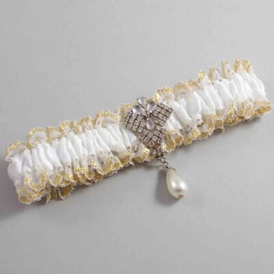 White and Gold Metallic Lace Wedding Garter / White and Gold Wedding Garters / Wedding Garter / Custom Wedding Garter / Bridal Garter / Prom Garter / Linda Joyce Couture / Personalized Garter / Personalized Wedding Garter / Personalized Prom Garter