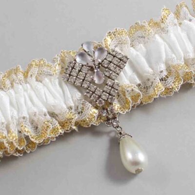 White and Gold Metallic Lace Wedding Garter / White and Gold Wedding Garters / Wedding Garter / Custom Wedding Garter / Bridal Garter / Prom Garter / Linda Joyce Couture / Personalized Garter / Personalized Wedding Garter / Personalized Prom Garter
