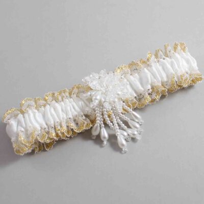 White and Gold Metallic Lace Wedding Garter / White and Gold Wedding Garters / Wedding Garter / Custom Wedding Garter / Bridal Garter / Prom Garter / Linda Joyce Couture / Personalized Garter / Personalized Wedding Garter / Personalized Prom Garter