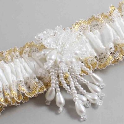 White and Gold Metallic Lace Wedding Garter / White and Gold Wedding Garters / Wedding Garter / Custom Wedding Garter / Bridal Garter / Prom Garter / Linda Joyce Couture / Personalized Garter / Personalized Wedding Garter / Personalized Prom Garter