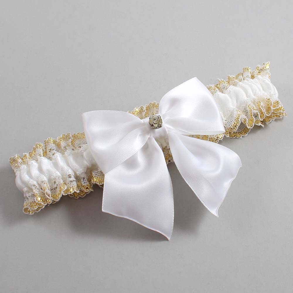 White and Gold Metallic Lace Wedding Garter / White and Gold Wedding Garters / Wedding Garter / Custom Wedding Garter / Bridal Garter / Prom Garter / Linda Joyce Couture / Personalized Garter / Personalized Wedding Garter / Personalized Prom Garter