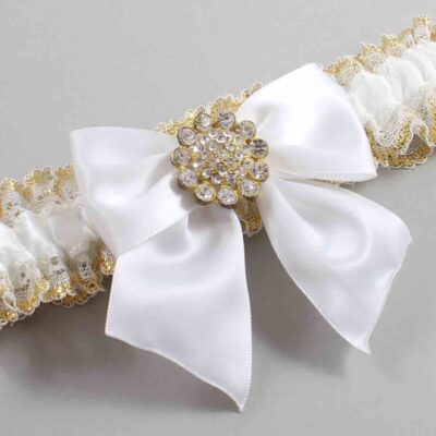 White and Gold Metallic Lace Wedding Garter / White and Gold Wedding Garters / Wedding Garter / Custom Wedding Garter / Bridal Garter / Prom Garter / Linda Joyce Couture / Personalized Garter / Personalized Wedding Garter / Personalized Prom Garter