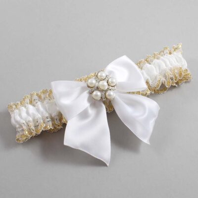 White and Gold Metallic Lace Wedding Garter / White and Gold Wedding Garters / Wedding Garter / Custom Wedding Garter / Bridal Garter / Prom Garter / Linda Joyce Couture / Personalized Garter / Personalized Wedding Garter / Personalized Prom Garter