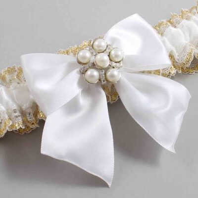 White and Gold Metallic Lace Wedding Garter / White and Gold Wedding Garters / Wedding Garter / Custom Wedding Garter / Bridal Garter / Prom Garter / Linda Joyce Couture / Personalized Garter / Personalized Wedding Garter / Personalized Prom Garter