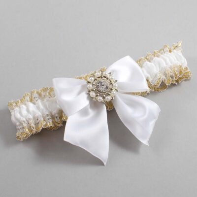 White and Gold Metallic Lace Wedding Garter / White and Gold Wedding Garters / Wedding Garter / Custom Wedding Garter / Bridal Garter / Prom Garter / Linda Joyce Couture / Personalized Garter / Personalized Wedding Garter / Personalized Prom Garter
