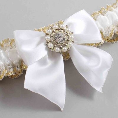 White and Gold Metallic Lace Wedding Garter / White and Gold Wedding Garters / Wedding Garter / Custom Wedding Garter / Bridal Garter / Prom Garter / Linda Joyce Couture / Personalized Garter / Personalized Wedding Garter / Personalized Prom Garter