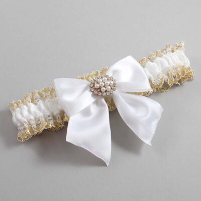 White and Gold Metallic Lace Wedding Garter / White and Gold Wedding Garters / Wedding Garter / Custom Wedding Garter / Bridal Garter / Prom Garter / Linda Joyce Couture / Personalized Garter / Personalized Wedding Garter / Personalized Prom Garter