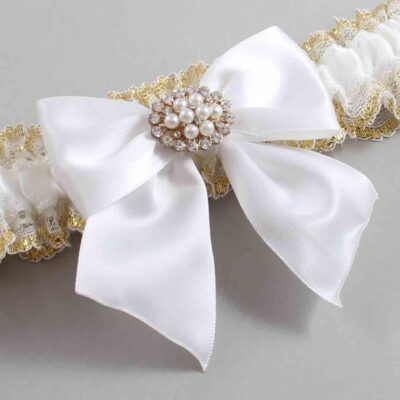 White and Gold Metallic Lace Wedding Garter / White and Gold Wedding Garters / Wedding Garter / Custom Wedding Garter / Bridal Garter / Prom Garter / Linda Joyce Couture / Personalized Garter / Personalized Wedding Garter / Personalized Prom Garter