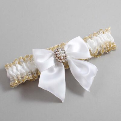 White and Gold Metallic Lace Wedding Garter / White and Gold Wedding Garters / Wedding Garter / Custom Wedding Garter / Bridal Garter / Prom Garter / Linda Joyce Couture / Personalized Garter / Personalized Wedding Garter / Personalized Prom Garter