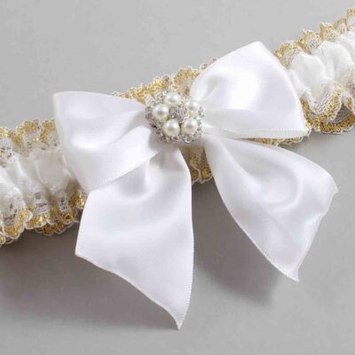 White and Gold Metallic Lace Wedding Garter / White and Gold Wedding Garters / Wedding Garter / Custom Wedding Garter / Bridal Garter / Prom Garter / Linda Joyce Couture / Personalized Garter / Personalized Wedding Garter / Personalized Prom Garter