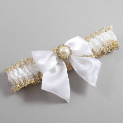 White and Gold Metallic Lace Wedding Garter / White and Gold Wedding Garters / Wedding Garter / Custom Wedding Garter / Bridal Garter / Prom Garter / Linda Joyce Couture / Personalized Garter / Personalized Wedding Garter / Personalized Prom Garter
