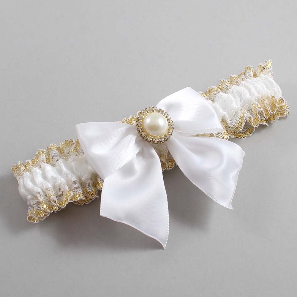 White and Gold Metallic Lace Wedding Garter / White and Gold Wedding Garters / Wedding Garter / Custom Wedding Garter / Bridal Garter / Prom Garter / Linda Joyce Couture / Personalized Garter / Personalized Wedding Garter / Personalized Prom Garter