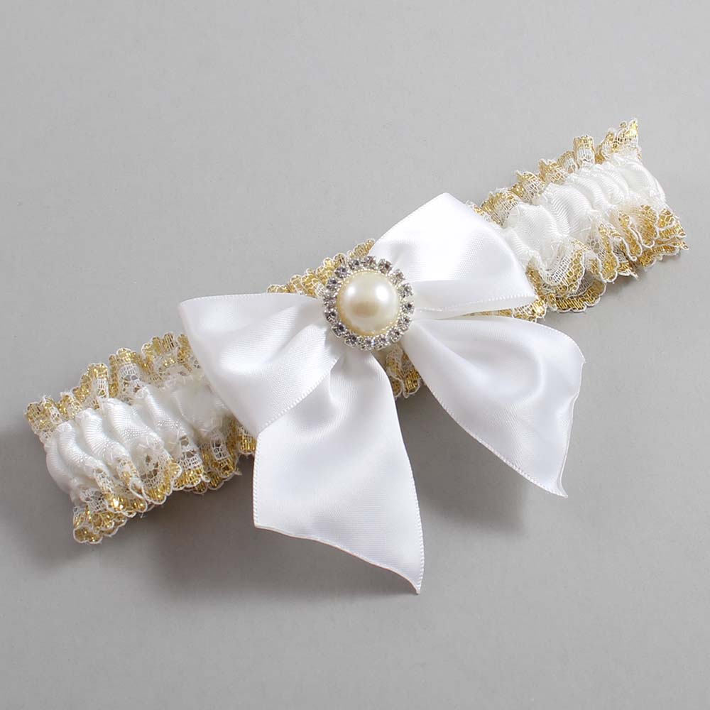 White and Gold Metallic Lace Wedding Garter / White and Gold Wedding Garters / Wedding Garter / Custom Wedding Garter / Bridal Garter / Prom Garter / Linda Joyce Couture / Personalized Garter / Personalized Wedding Garter / Personalized Prom Garter