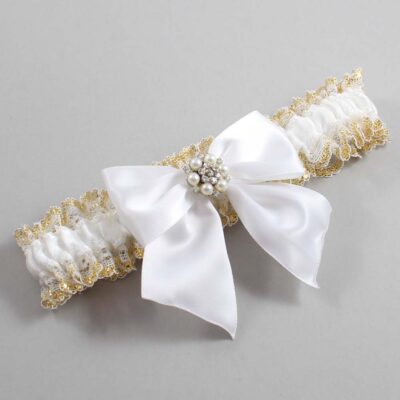 White and Gold Metallic Lace Wedding Garter / White and Gold Wedding Garters / Wedding Garter / Custom Wedding Garter / Bridal Garter / Prom Garter / Linda Joyce Couture / Personalized Garter / Personalized Wedding Garter / Personalized Prom Garter