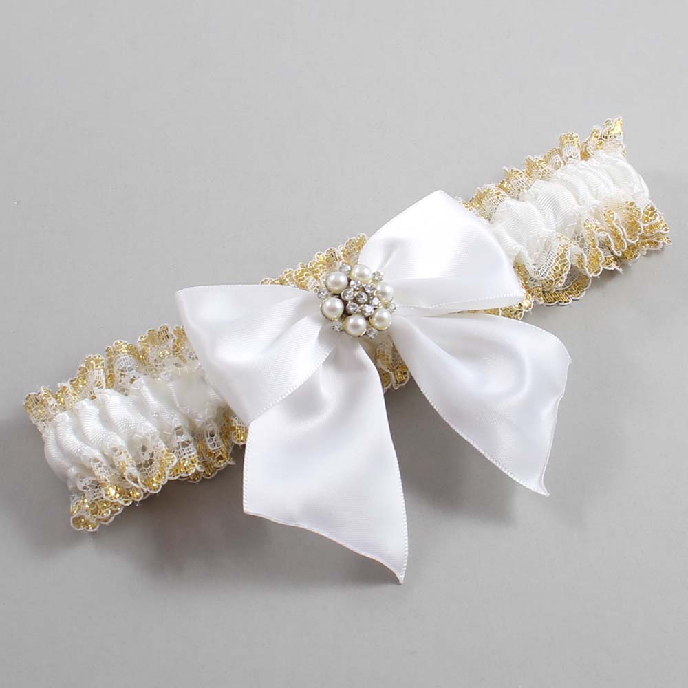 White and Gold Metallic Lace Wedding Garter / White and Gold Wedding Garters / Wedding Garter / Custom Wedding Garter / Bridal Garter / Prom Garter / Linda Joyce Couture / Personalized Garter / Personalized Wedding Garter / Personalized Prom Garter