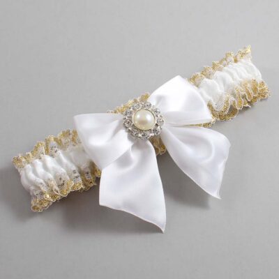 White and Gold Metallic Lace Wedding Garter / White and Gold Wedding Garters / Wedding Garter / Custom Wedding Garter / Bridal Garter / Prom Garter / Linda Joyce Couture / Personalized Garter / Personalized Wedding Garter / Personalized Prom Garter