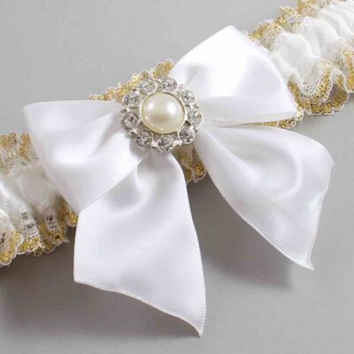 White and Gold Metallic Lace Wedding Garter / White and Gold Wedding Garters / Wedding Garter / Custom Wedding Garter / Bridal Garter / Prom Garter / Linda Joyce Couture / Personalized Garter / Personalized Wedding Garter / Personalized Prom Garter