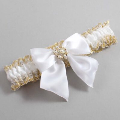 White and Gold Metallic Lace Wedding Garter / White and Gold Wedding Garters / Wedding Garter / Custom Wedding Garter / Bridal Garter / Prom Garter / Linda Joyce Couture / Personalized Garter / Personalized Wedding Garter / Personalized Prom Garter