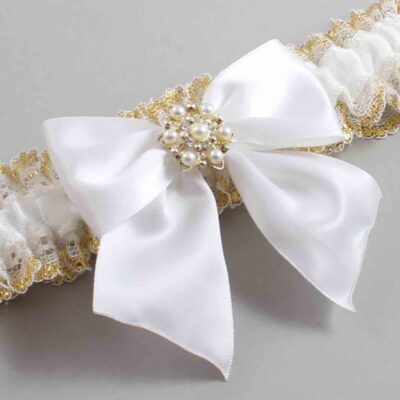 White and Gold Metallic Lace Wedding Garter / White and Gold Wedding Garters / Wedding Garter / Custom Wedding Garter / Bridal Garter / Prom Garter / Linda Joyce Couture / Personalized Garter / Personalized Wedding Garter / Personalized Prom Garter