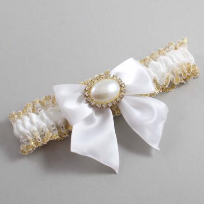White and Gold Metallic Lace Wedding Garter / White and Gold Wedding Garters / Wedding Garter / Custom Wedding Garter / Bridal Garter / Prom Garter / Linda Joyce Couture / Personalized Garter / Personalized Wedding Garter / Personalized Prom Garter