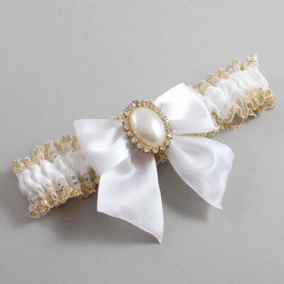 White and Gold Metallic Lace Wedding Garter / White and Gold Wedding Garters / Wedding Garter / Custom Wedding Garter / Bridal Garter / Prom Garter / Linda Joyce Couture / Personalized Garter / Personalized Wedding Garter / Personalized Prom Garter